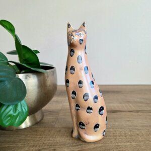 Hand carved hand painted soap stone cat figurine.